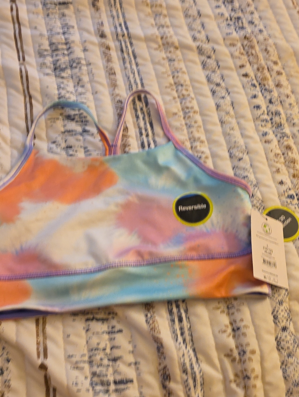 Athletic Works Girls' Reversible Pastel Tie-Dye Sports Bra - Blue, Pink, Orange